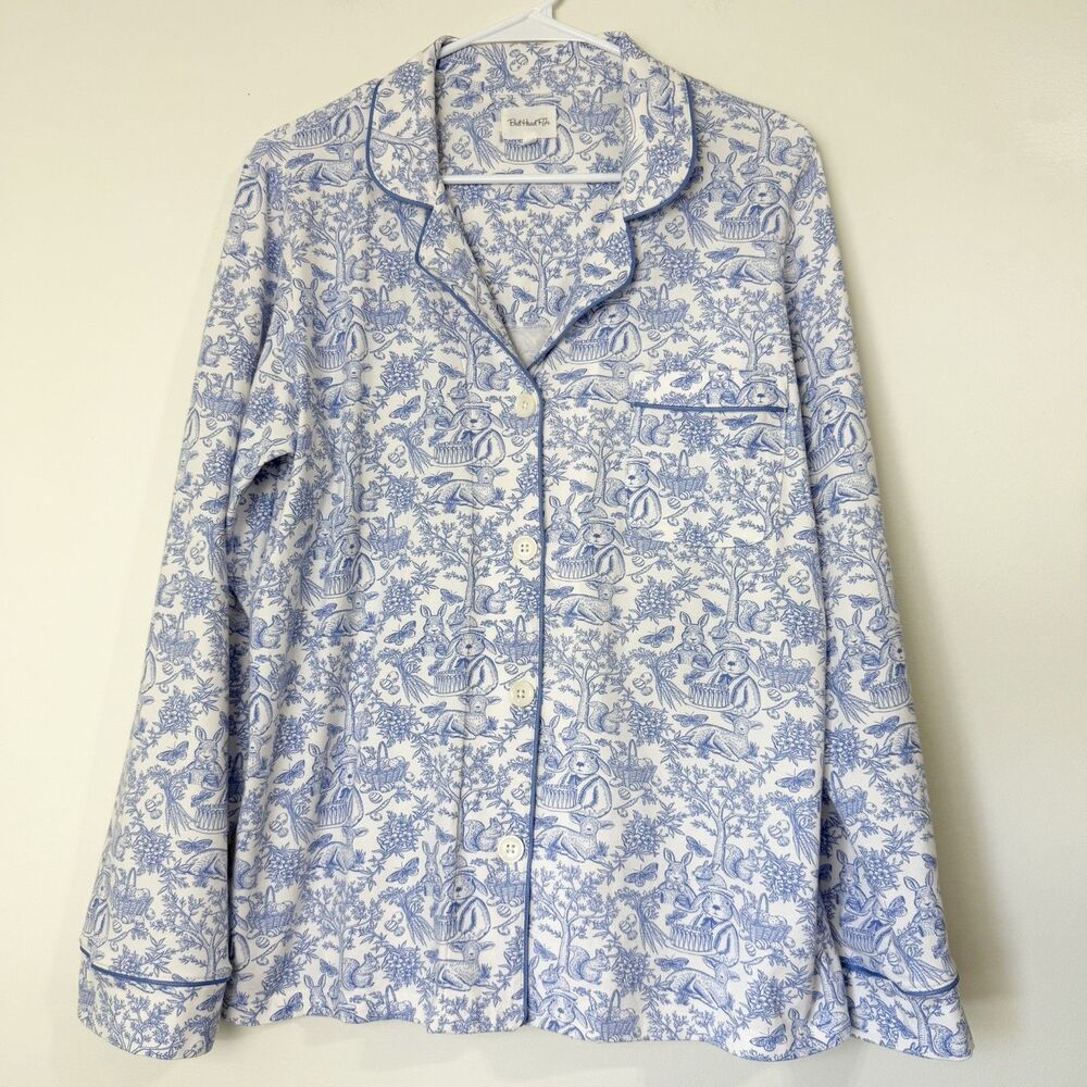 BedHead Pajamas Ivory Blue Spring Print Bunnies Top & Pants Women’s M - Picture 2 of 11